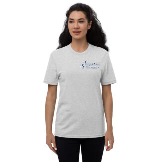 Salve Regina in Blue on a Grey recycled t-shirt